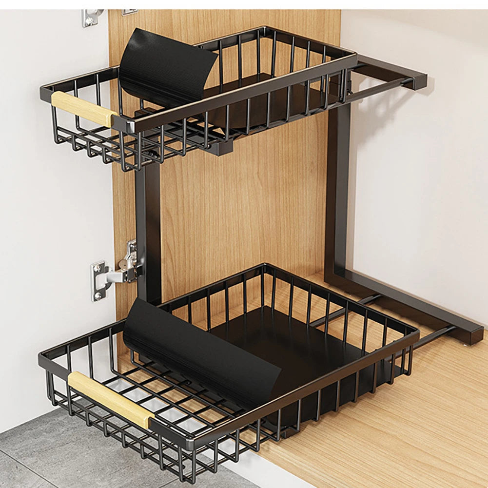 2-Tier Pull Out Cabinet Organizer For Kitchen And Bathroom