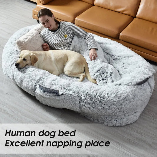 Faux Fur Human Dog Bed For Cozy Rest And Soft Naps