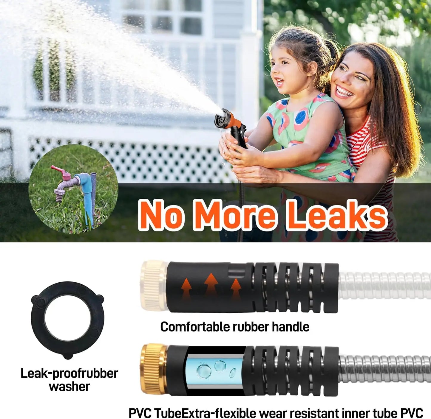 Stainless Steel Garden Hose With Adjustable Spray Nozzle