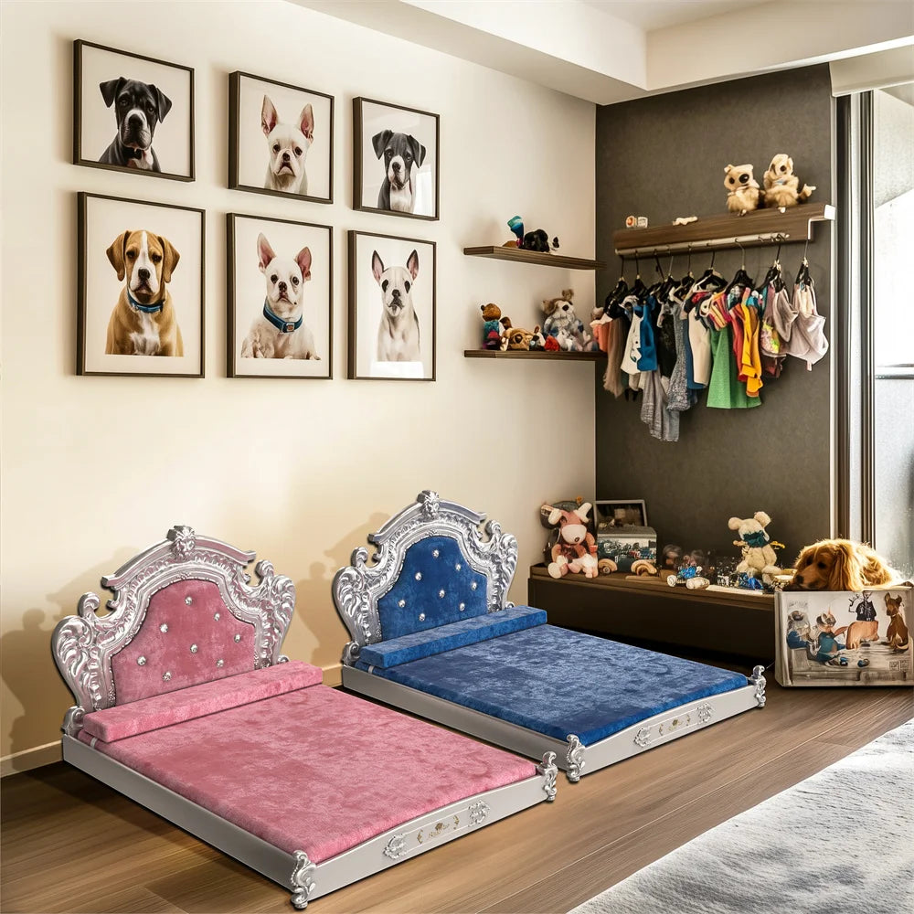 BORWARTCN Large Dog Bed With Headboard Velvet Sofa Comfort
