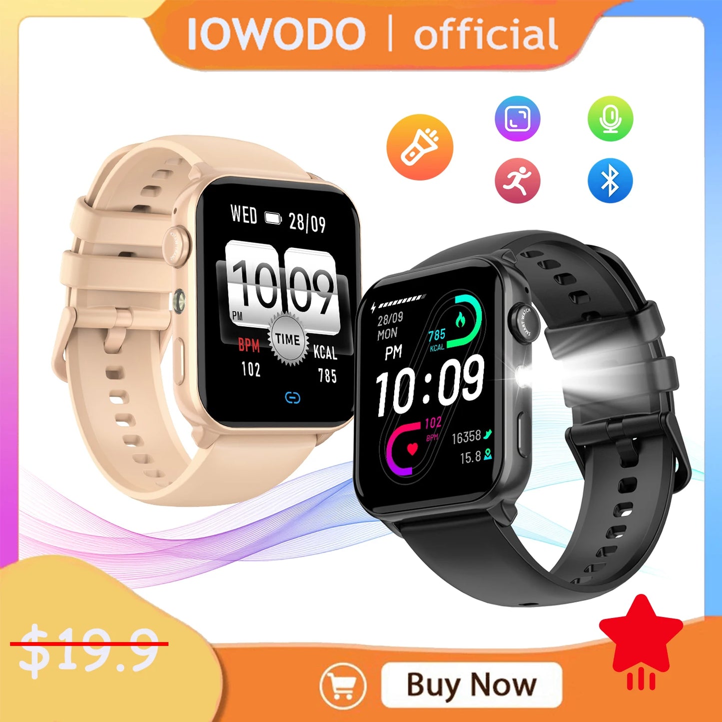 IOWODO Bluetooth Smartwatch R30 Max with LED Flashlight