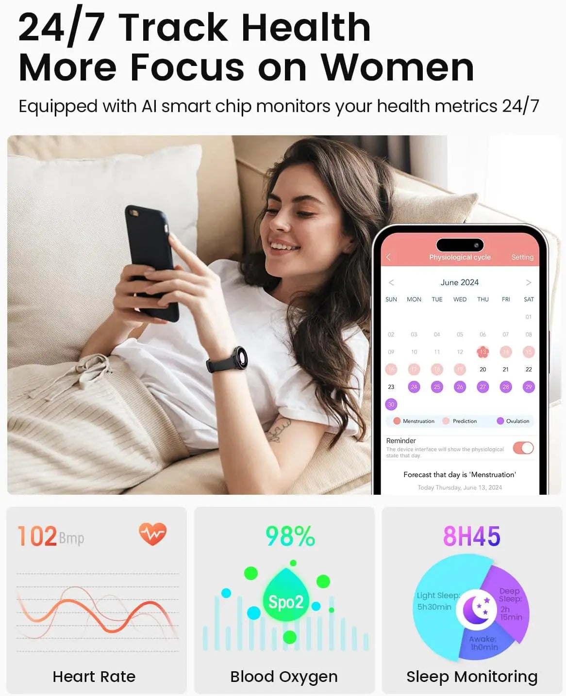 Smartwatch for Women with Health Tracking and Custom Watch Faces