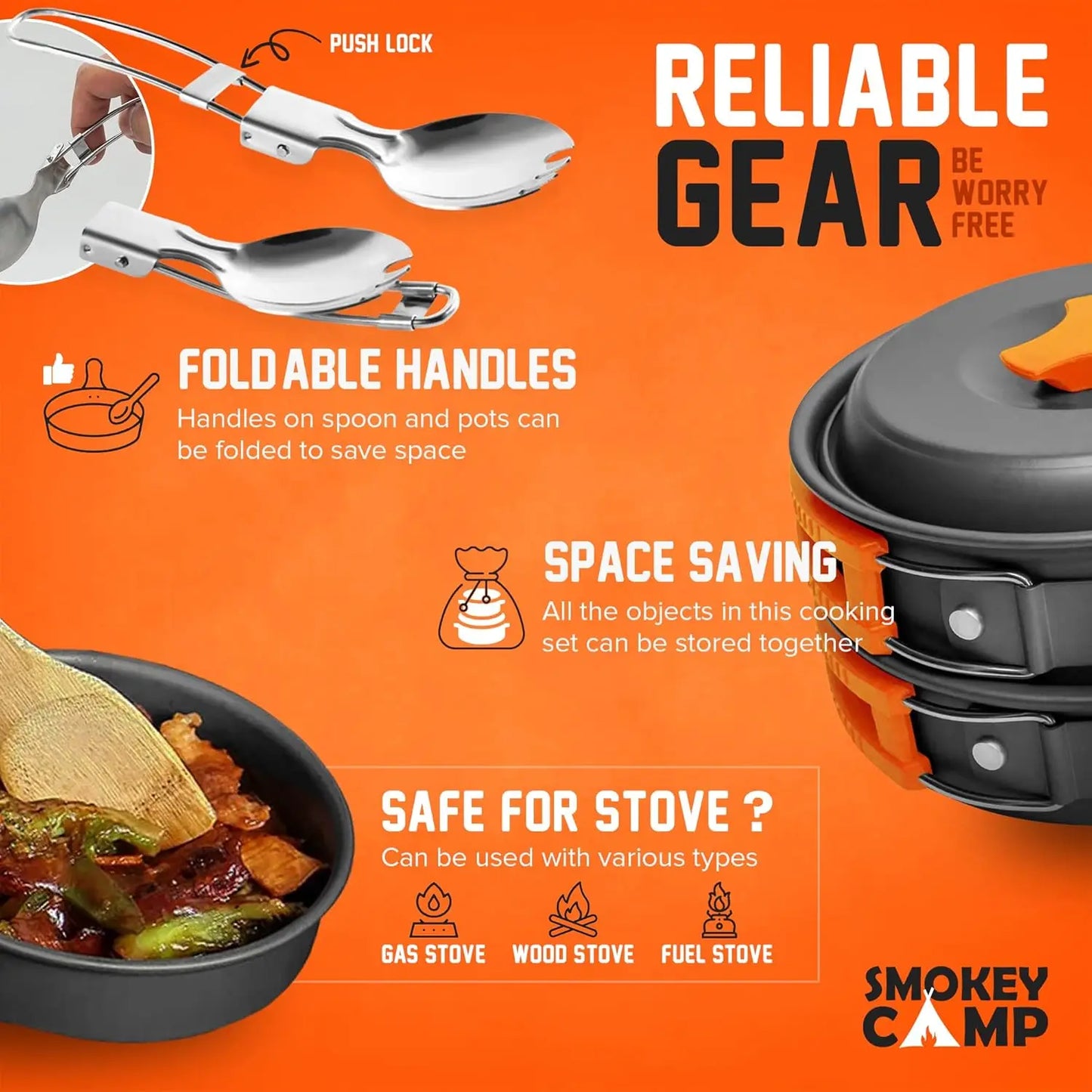 Portab Camping Cookware Mess Kit Set With Stove Nonstick