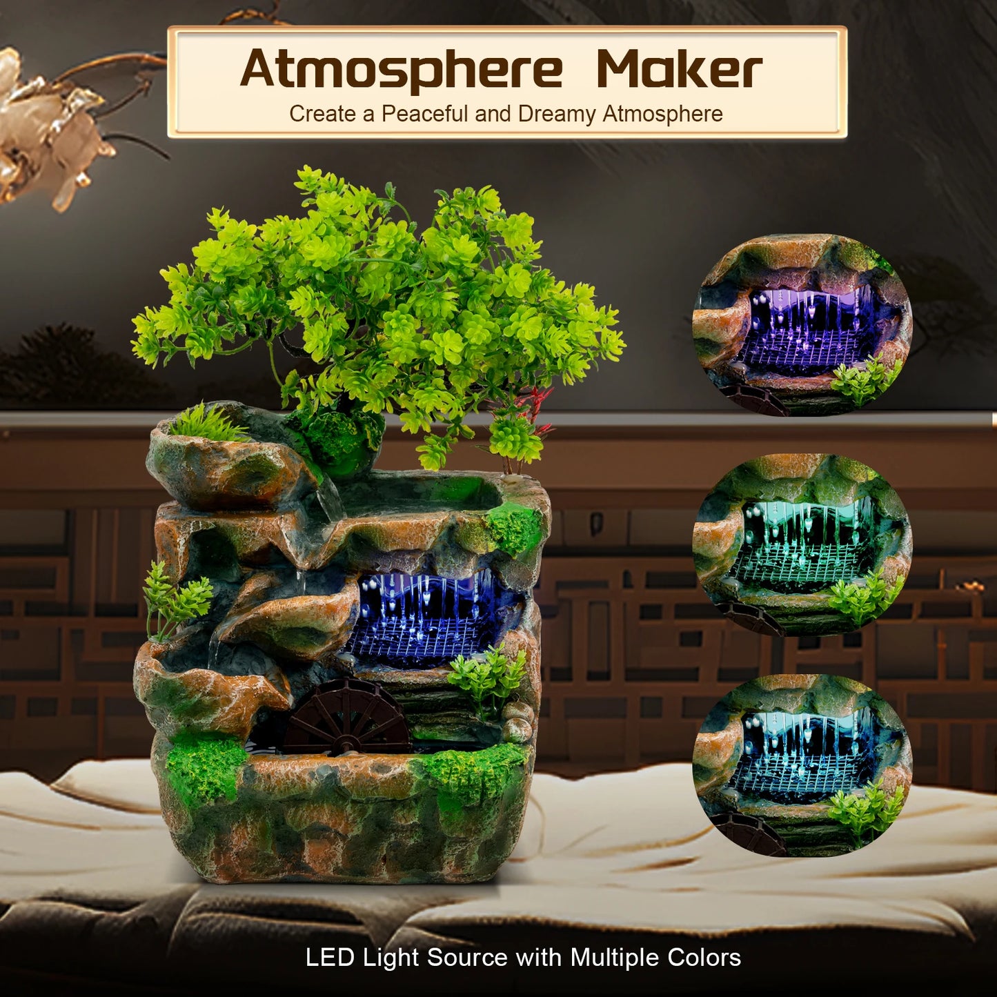 Tabletop Resin Fountain Ornament With LED Light Decor