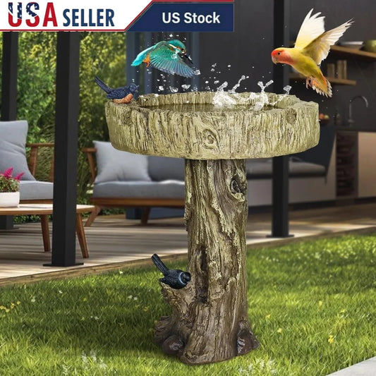 Woodland Tree Trunk Bird Bath Garden Decoration Statue