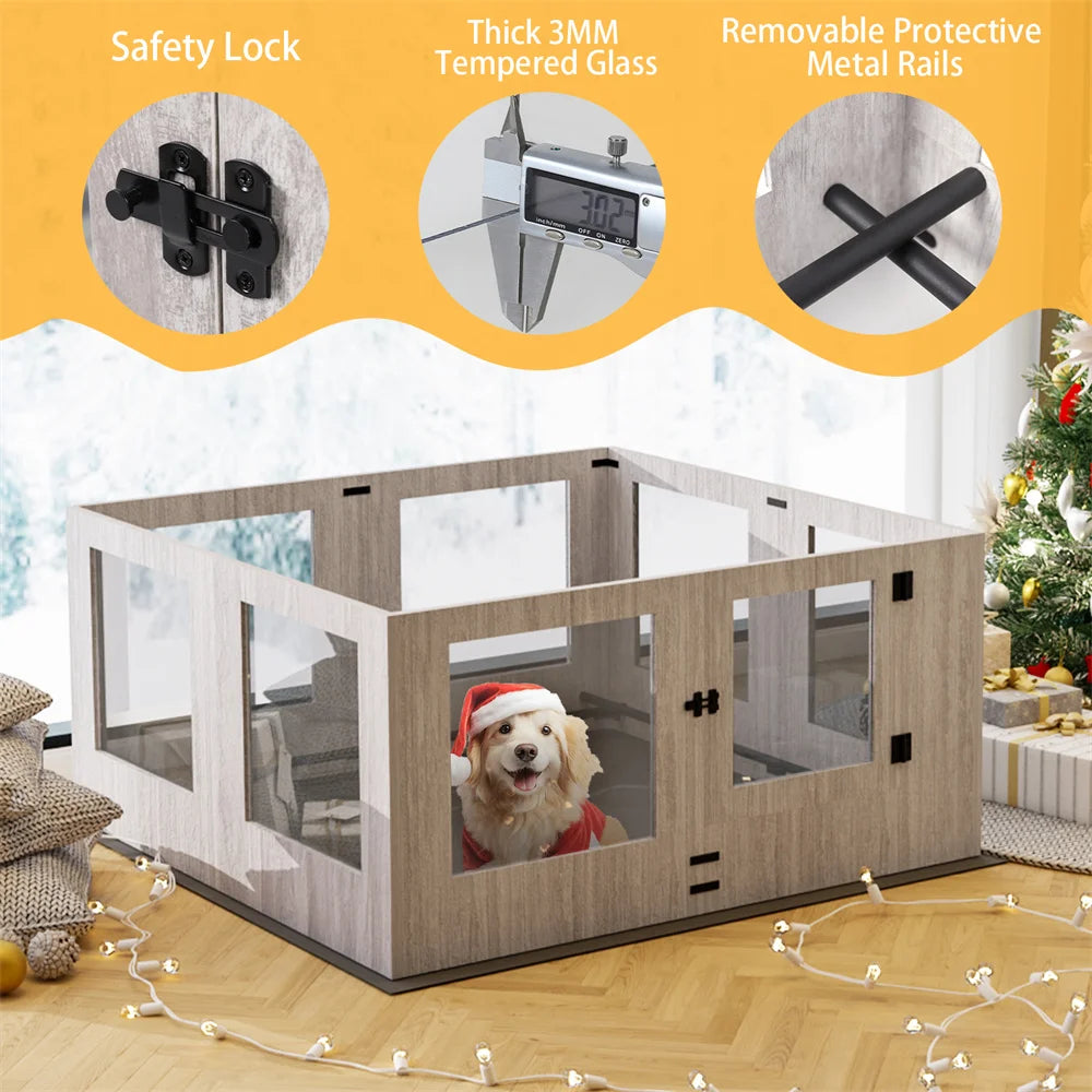 BORWARTH Tempered Glass Dog Whelping Playpen With Rails