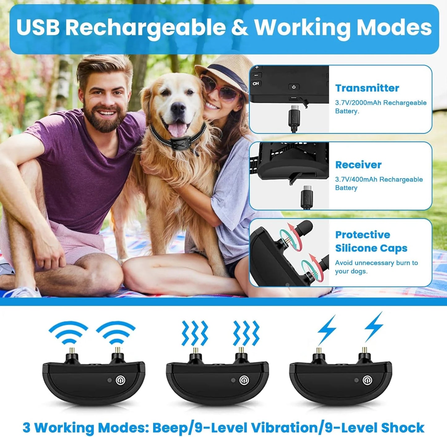 Wireless Dog Fence and Training Collar System for Two Dogs