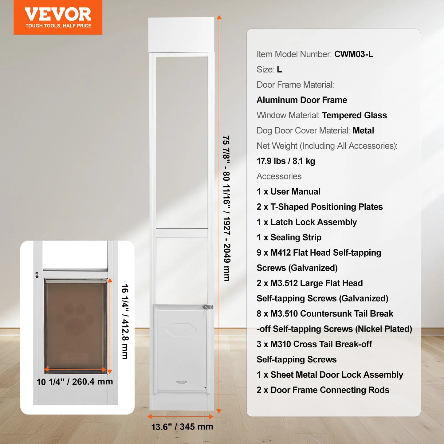 Dog Door Sliding Glass Pet Door Aluminum Frame Adjustable