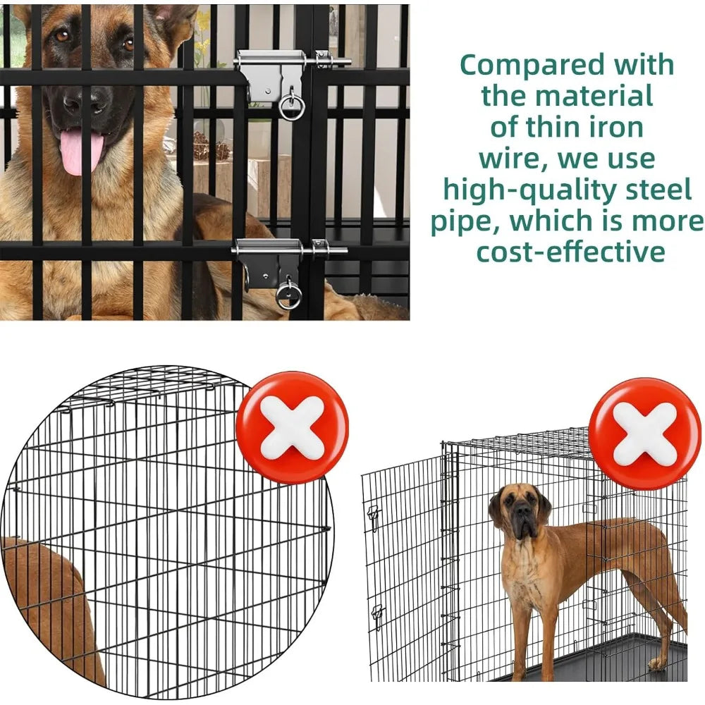 MKDK Heavy Duty Dog Crate Metal Kennel With Roof Lockable