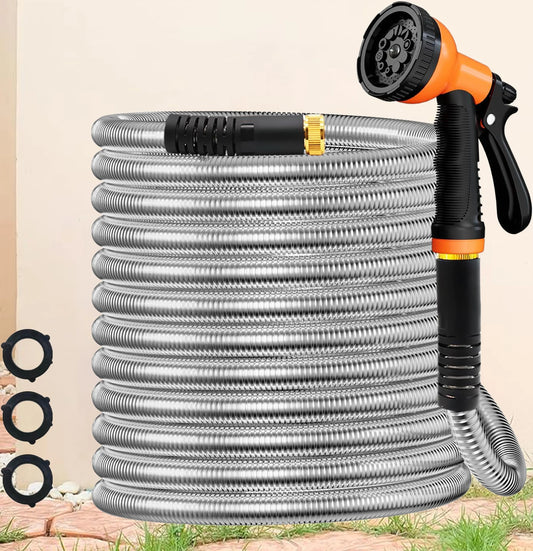 Stainless Steel Garden Hose With Adjustable Spray Nozzle