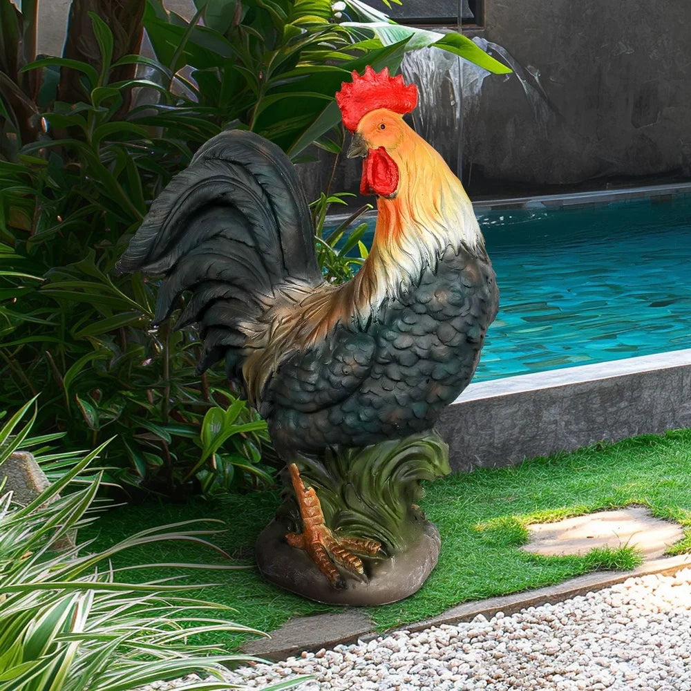 Concrete Rooster Statue for Garden Decor and Outdoor Aesthetics
