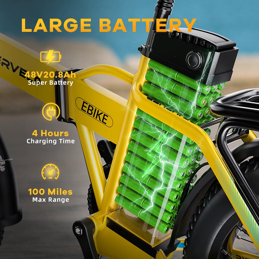 CYBERVELO Folding Electric Bike 1000W 48V Battery 80 Miles