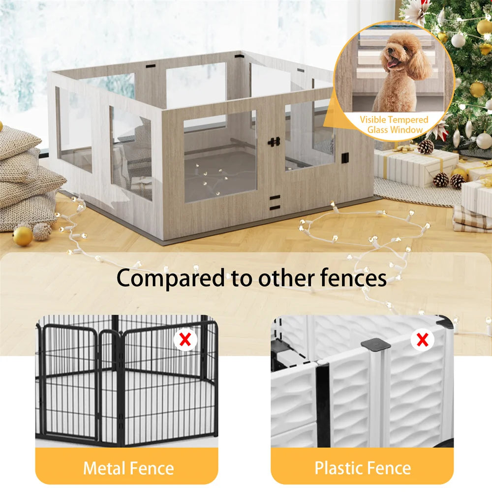 BORWARTH Tempered Glass Dog Whelping Playpen With Rails