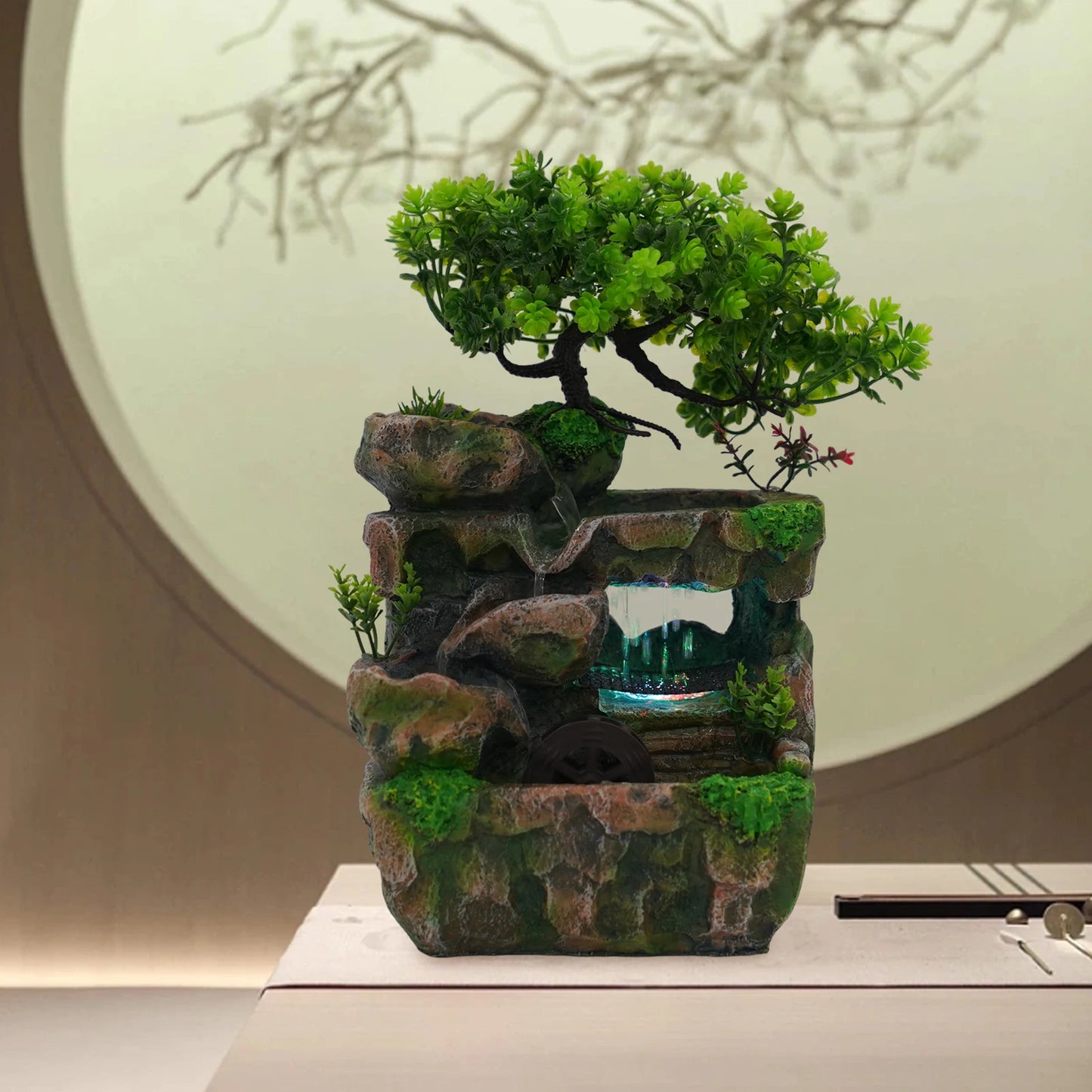 Gross Resin Tabletop Fountain Ornament With LED Light