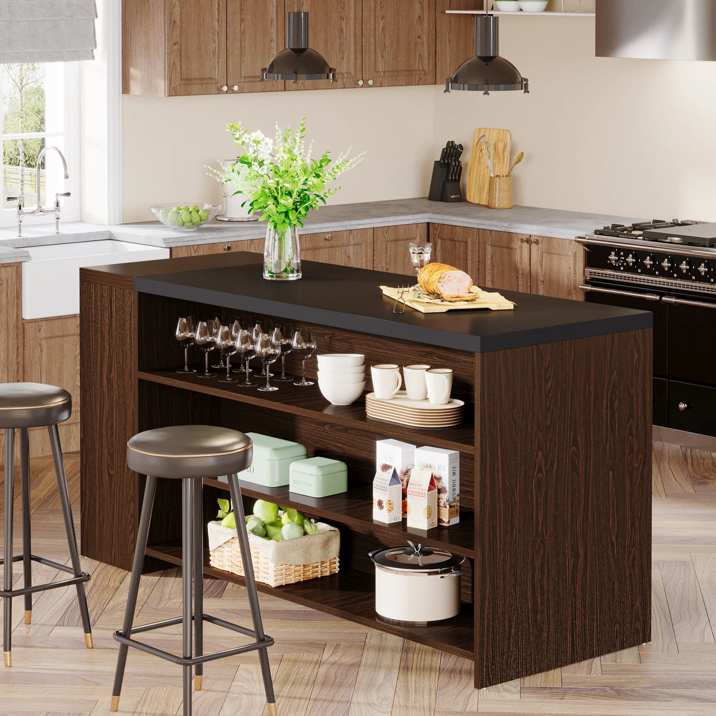 Tribesigns Kitchen Island With Storage And Five Shelves