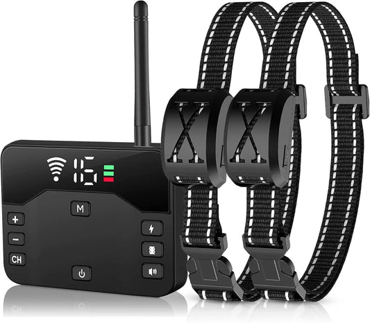 Wireless Dog Fence and Training Collar System for Two Dogs