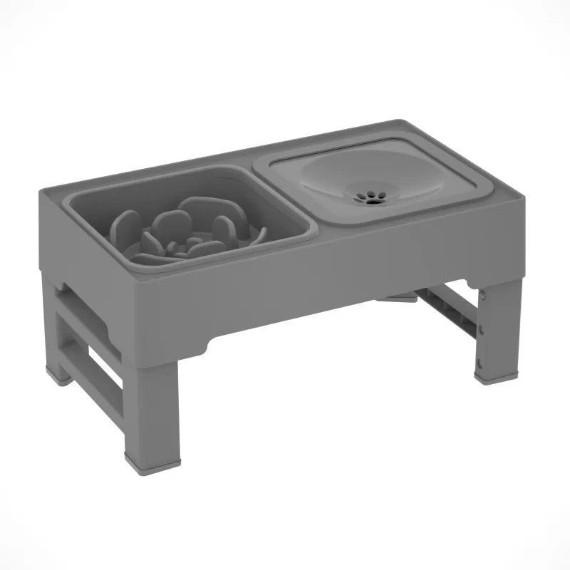 Adjustable Stainless Steel Slow Feed Dog Water Bowl Set