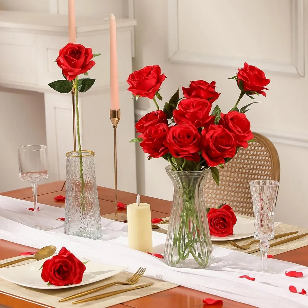Artificial Silk Roses With Stems For Wedding Centerpiece