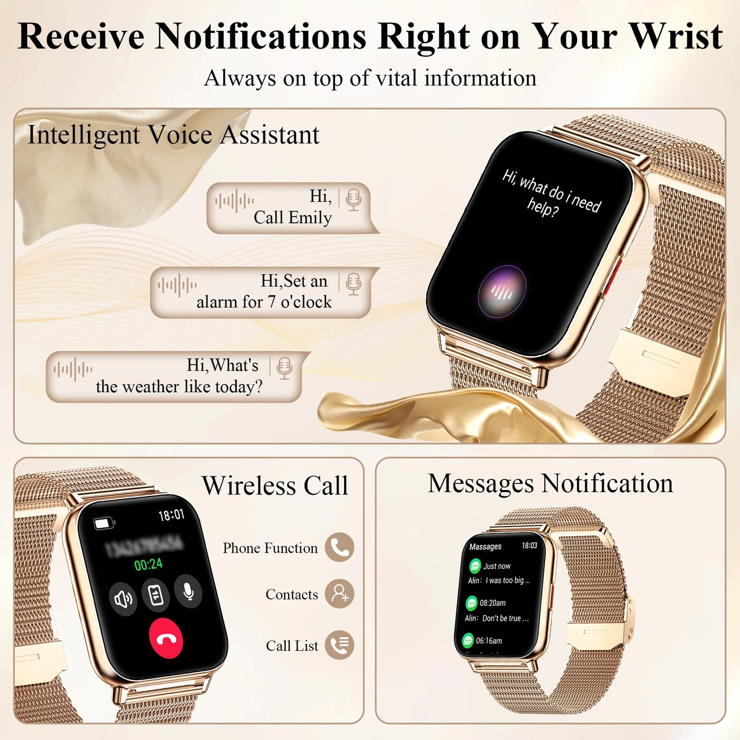 Smart Fitness Watch with Call and Message Alerts for All