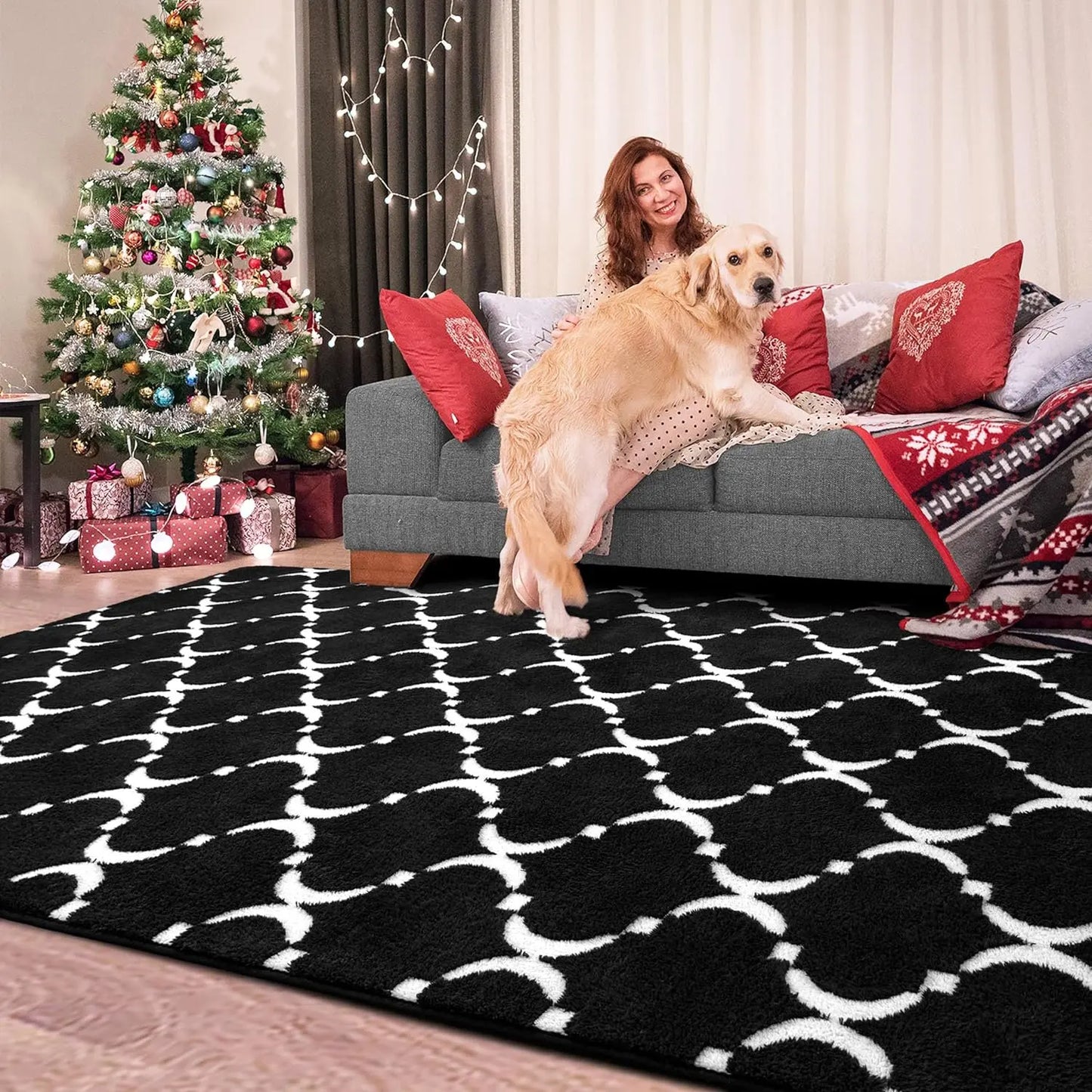 Soft Geometric Memory Foam Area Rug for Living Room