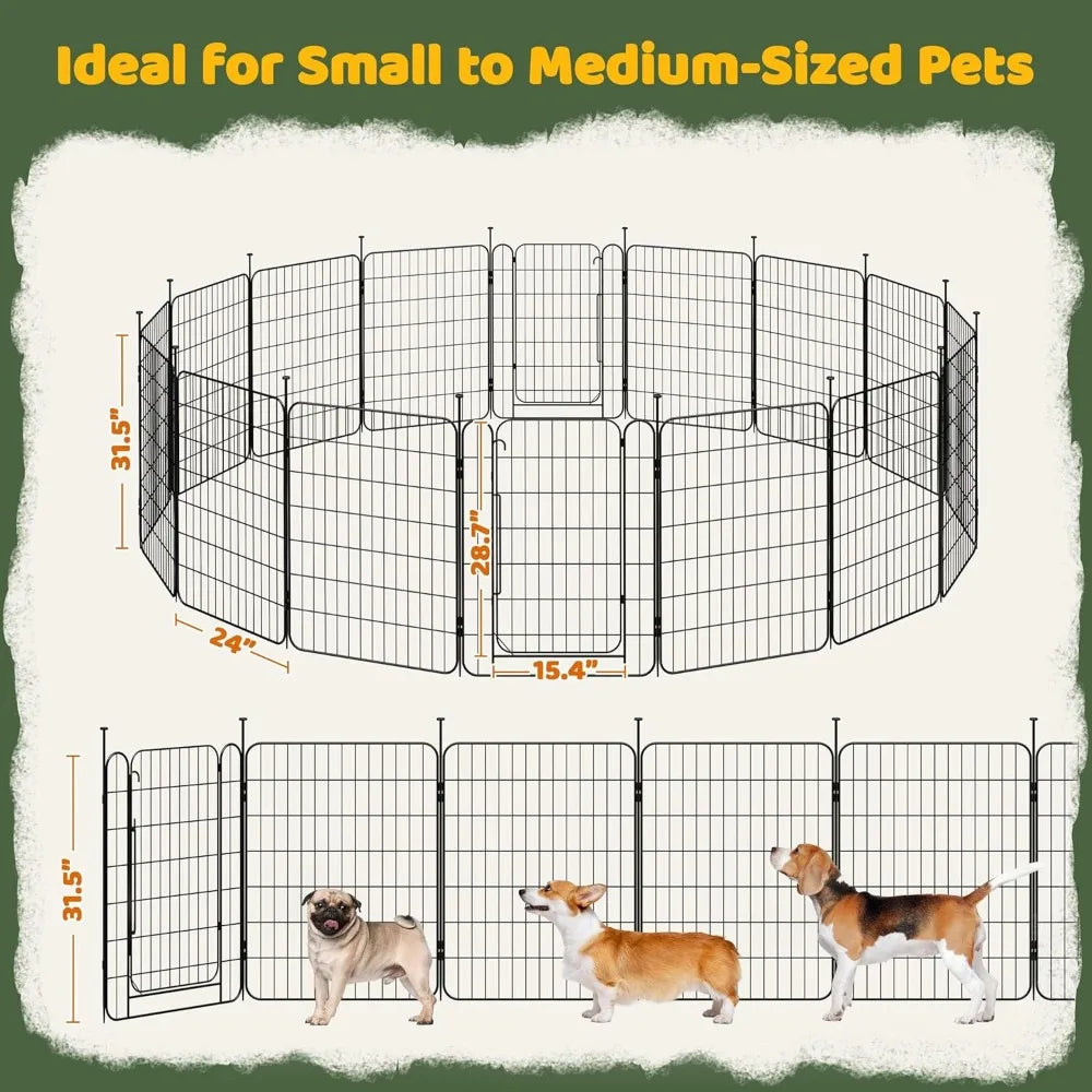 Dog Playpen Foldable Indoor Outdoor With Door 16 Panels