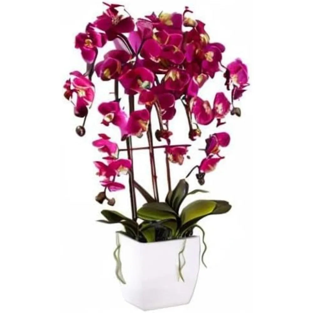 Realistic Purple Orchid Arrangement in White Ceramic Pot