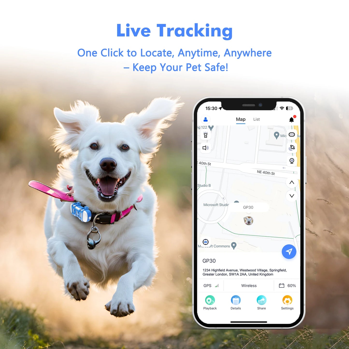 WANWAYTECH 4G Pet GPS Tracker Waterproof Live Tracking App