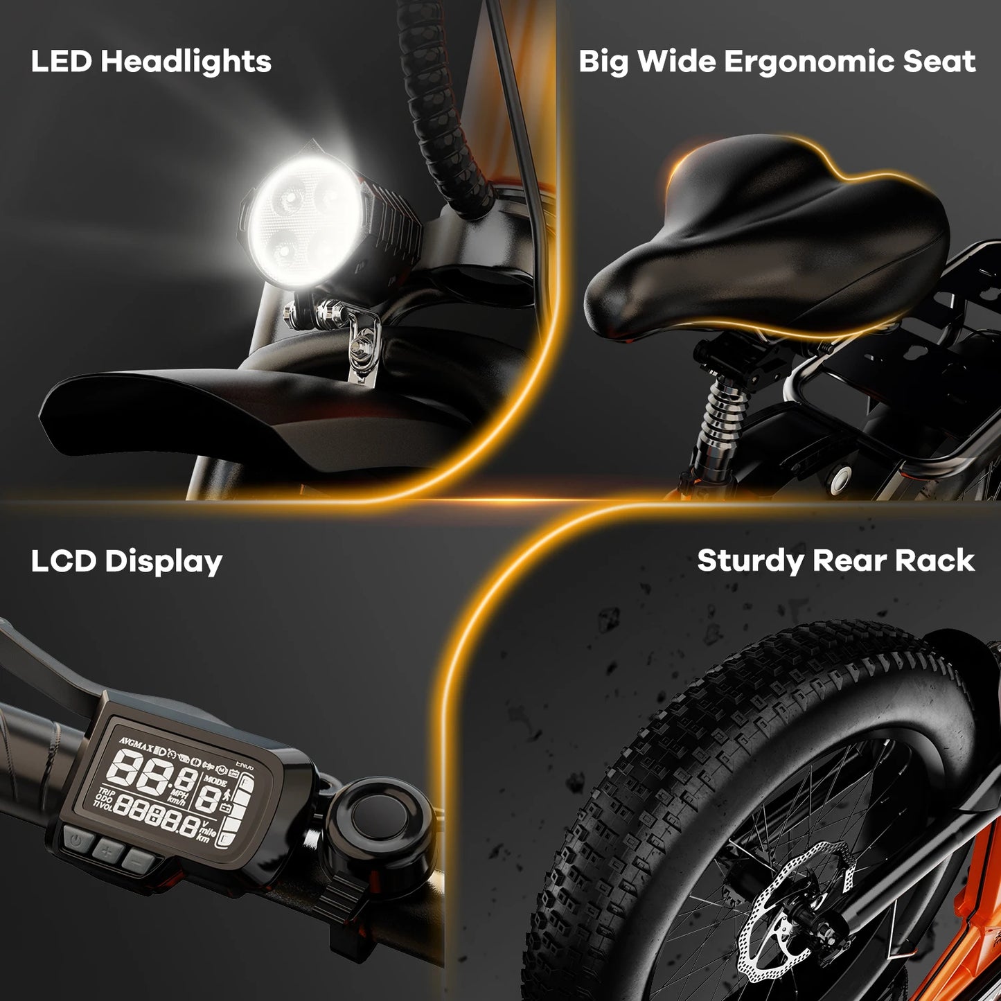 CYBERVELO Folding Electric Bike 1000W 48V Battery 80 Miles