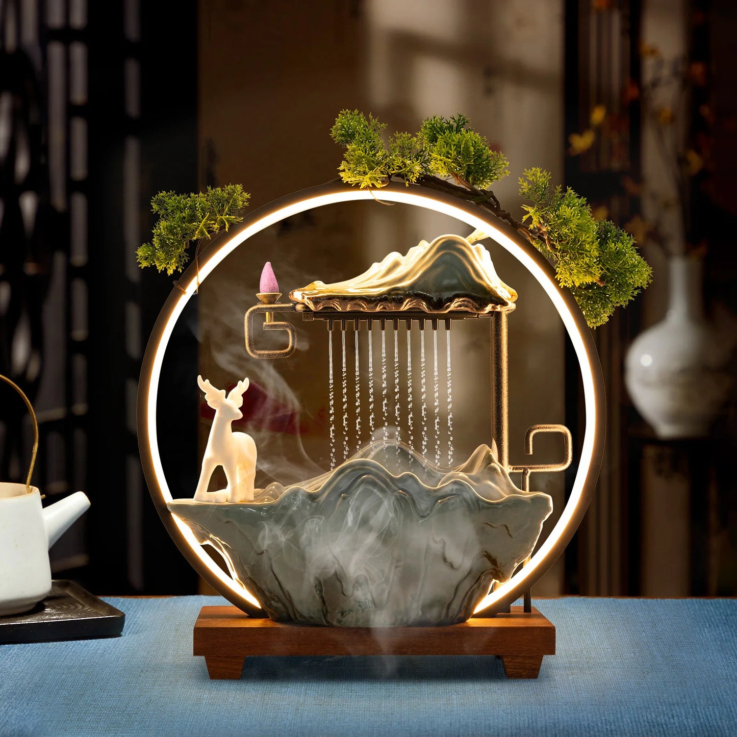 Indoor LED Waterfall Fountain with Mist Maker and Warm Light