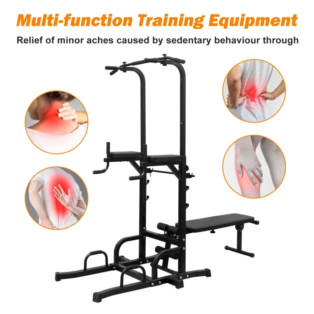 Power Tower Dip Station with Adjustable Bench for Strength Training