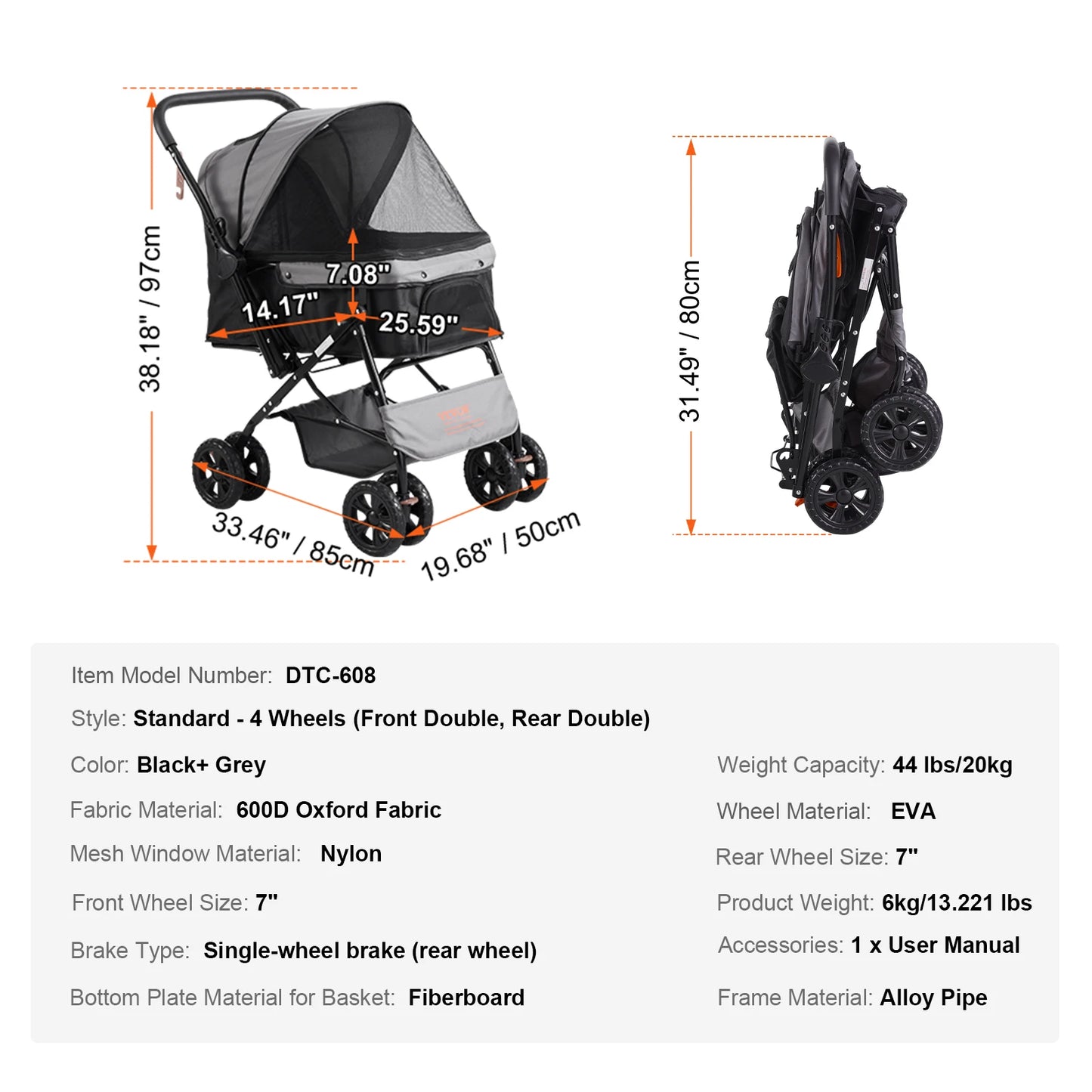 SucceBuy Pet Stroller Carrier For Dogs Cats Lightweight